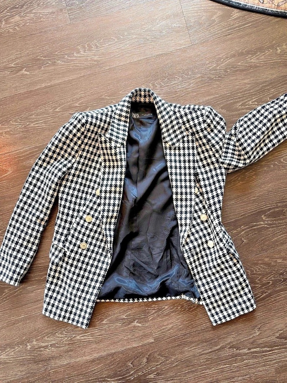 Zara Houndstooth Double-Breasted Blazer Black & White